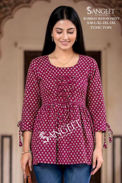 Sangeet bombay rayon print short top kurtis online wholesaler